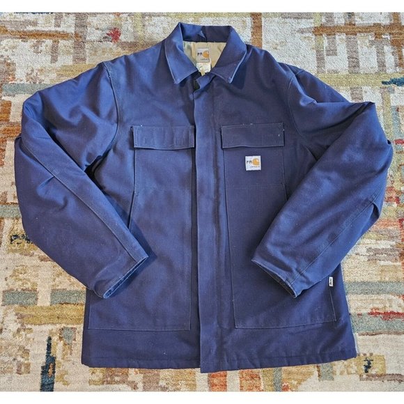 Carhartt FR Flame Resistant Blue Heavy Duty Duck Canvas Utility Jacket L / Tall - Picture 1 of 11